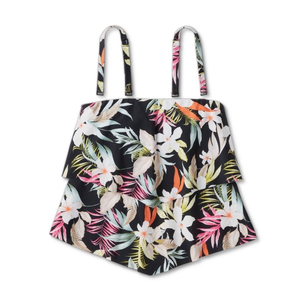 Kona Sol Tropical Print Tiered Bandeau Tankini Top